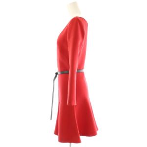 Christian Dior ウールシルク Vネックベルテッドドレス ワンピース F34 レッド