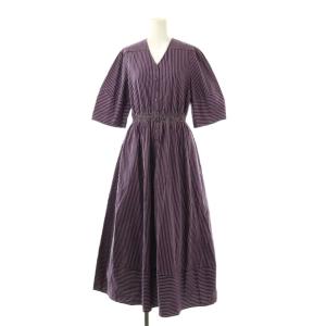 サッカーストライプフォルムワンピース ロング 五分袖 38 パープル /HK OS