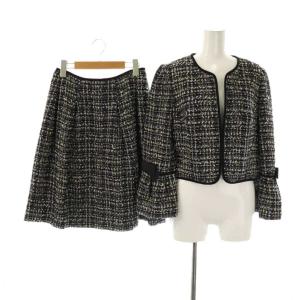 ツイード ノーカラージャケット スカート セットアップ スーツ 38 ブラック ホワイト /ES OS