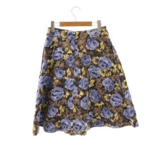 M'S GRACY 花柄 タック フレアスカート 38 ブラウン マルチカラー /ES OS
