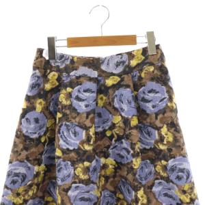 M'S GRACY 花柄 タック フレアスカート 38 ブラウン マルチカラー /ES OS