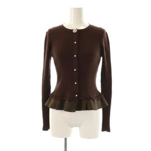 パールボタン リブニット カーディガン 長袖 クルーネック 38 茶 ブラウン /AT OS