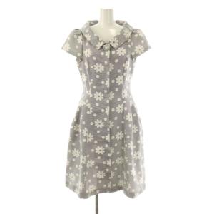 花柄 ボーダー ビジュー 半袖 ワンピース 38 チャコール ホワイト /ES OS