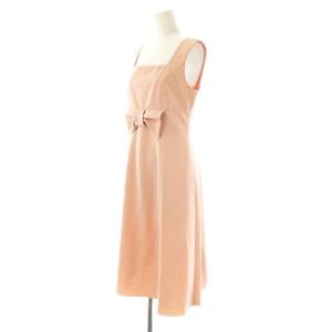 FOXEY NEW YORK スクエアネック リボン ノースリーブ ワンピース ミモレ ロング 40 ピンク /AT OS