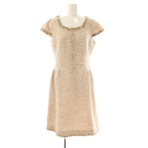 TISSUE ツイード 半袖ワンピース ひざ丈 38 ピンク /AT OS