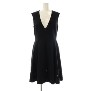 ウール混 リボン ノースリーブワンピース ひざ丈 36 紺 ネイビー /AT OS