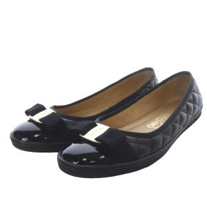 パンプス フラット キルティング ヴァラ リボンモチーフ レザー 7.5M ブラック /YO25