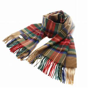 ストール マフラー チェック ウール 大判 キャメル マルチカラー 70-190 /RI OS