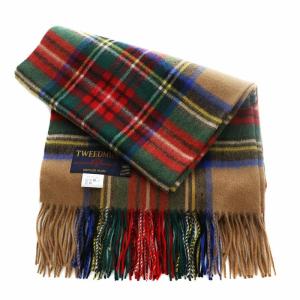 TWEEDMILL ストール マフラー チェック ウール 大判 キャメル マルチカラー 70-190 /RI OS