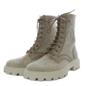 TOD'S Trimmed combat boots 37 ベージュ