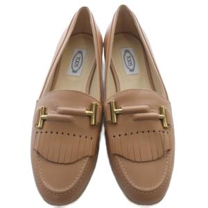 TOD'S ダブルT フリンジ ローファー レザー 37.5 茶色 ブラウン /SR30