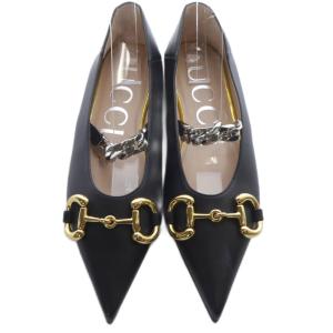 GUCCI ホースビット レザー フラットパンプス 37 ブラック 621161