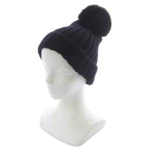 フォックスファーニットキャップ ニット帽 フォックスファー 黒 ブラック /SR48