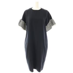 ラッフルスリーブワンピース 36 ダークネイビー ブラック ホワイト /DO OS