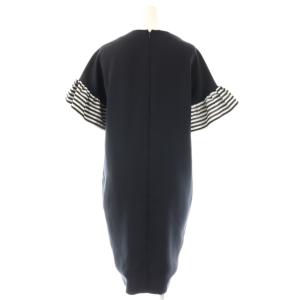 BORDERS at BALCONY ラッフルスリーブワンピース 36 ダークネイビー ブラック ホワイト /DO OS