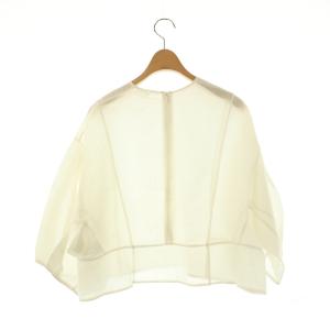 BLAMINK コットンシルクパフショートスリーブブラウス 七分袖 プルオーバー 36 オフホワイト /DO OS