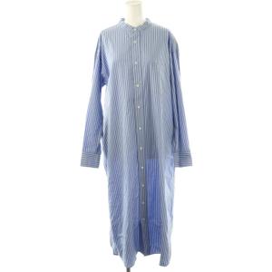 ストライプ バンドカラーシャツワンピース スモークブルー ホワイト /ES OS