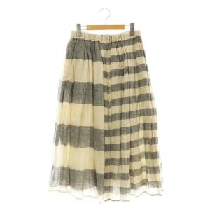 リネン ボーダー ギャザースカート ロング 2 ベージュ /DF OS