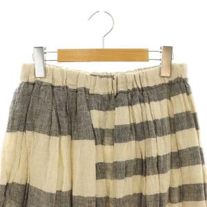 plantation リネン ボーダー ギャザースカート ロング 2 ベージュ /DF OS