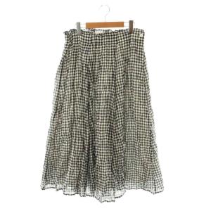 ギンガムチェック ロングスカート フレアスカート 2 ブラック ホワイト /DF OS