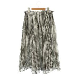 plantation ギンガムチェック ロングスカート フレアスカート 2 ブラック ホワイト /DF OS