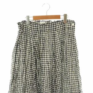 plantation ギンガムチェック ロングスカート フレアスカート 2 ブラック ホワイト /DF OS