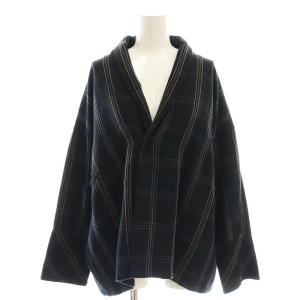 ウールリネン混 チェック ジャケット ショールカラー 2 ネイビー /DF OS
