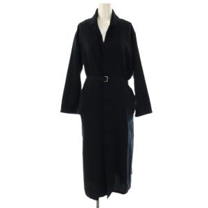 コットンウール 薄手 コート ロング 2 紺 ネイビー /AT OS