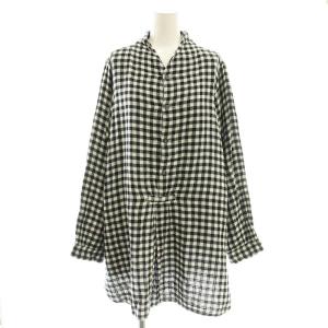 ギンガムチェック 長袖 シャツ チュニック丈 LL 黒 ブラック 白 ホワイト /AT OS