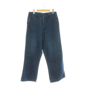 コットンリネン デニムパンツ ジーンズ ストレート M 紺 ネイビー /AT OS