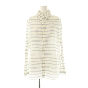 ボーダー ちび襟 シャツ 長袖 スタンドカラー 2 白 ホワイト 紺 ネイビー /AT OS