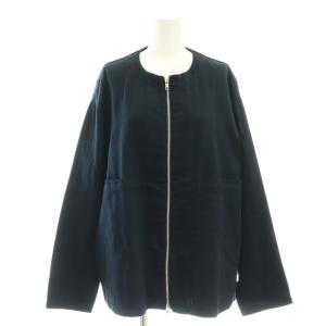 カツラギWガーゼ ジップアップ ジャケット ノーカラー L 紺 ネイビー /AT OS