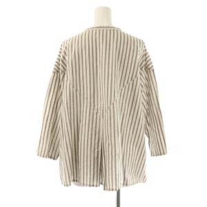 plantation バンドカラー ストライプ シャツ リネン混 2 グレー アイボリー /ES OS