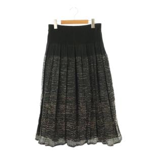 プリーツスカート 総柄 切替 ロング 2 黒 ブラック /SS OS