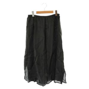 plantation プリーツスカート 総柄 切替 ロング 2 黒 ブラック /SS OS