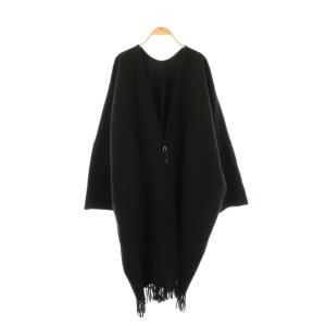 フリンジ ロングコート ウール 2 黒 ブラック /SS OS