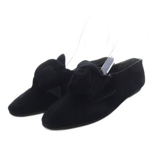 パンプス フラット リボンモチーフ スエード 24.5cm ブラック /YO24