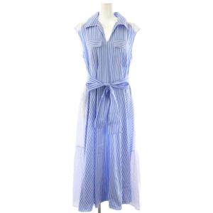 24AW ティアードコンビシャツワンピース ロング ストライプ 36 ライトブルー サックスブルー オフホワイト
