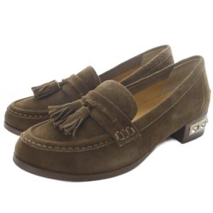 ビジューヒール タッセル ローファー スエード 23cm 茶 ブラウン /SR60 SH