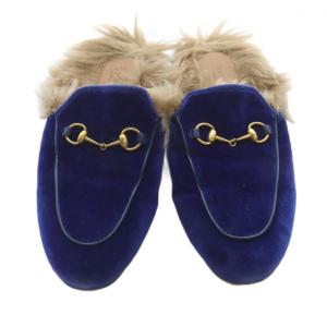 GUCCI プリンスタウンファー ホースビットサンダル ミュール 23.5cm 青 ブルー 茶色 ブラウン /SR6