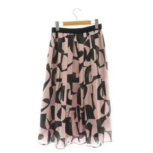 ANAYI 総柄 フレアスカート ミモレ ロング 38 ピンク 黒 ブラック /AT OS
