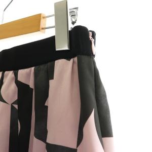 ANAYI 総柄 フレアスカート ミモレ ロング 38 ピンク 黒 ブラック /AT OS