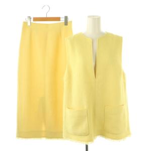 24SS セットアップ カールヤーンツイード Vネックブラウス タイトスカート 38 36 イエロー /DO