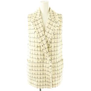 ツイード ジレ ベスト パール ダブル フリンジ チェック 38 アイボリー ブラック /ES OS