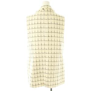 ANAYI ツイード ジレ ベスト パール ダブル フリンジ チェック 38 アイボリー ブラック /ES OS