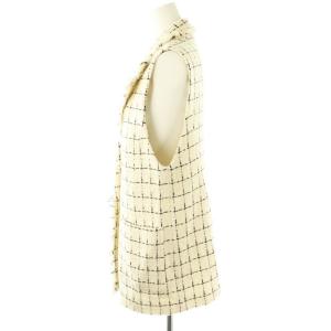 ANAYI ツイード ジレ ベスト パール ダブル フリンジ チェック 38 アイボリー ブラック /ES OS