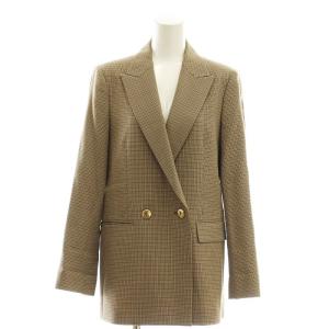 ウール チェック柄 テーラードジャケット 総裏地 36 ベージュブラウン /CX OS