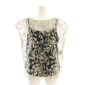 ドローイングエンブロイダリーブラウス ノースリーブ 38 黒 ブラック ベージュ /AT OS