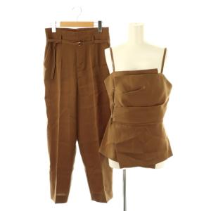24SS ストレッチツイルタックキャミブラウス ハイウエストパンツ セットアップ 38 茶 ブラウン /SS
