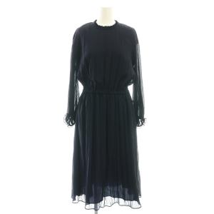 ランダムプリーツジョーゼット ウエストギャザーワンピース シアー 36 紺 ネイビー /CX OS